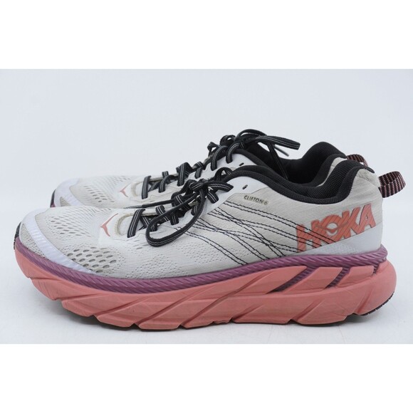 Hoka One One Clifton 6 Womens Sz 9 White Pink Running Walking Sneakers Comfort - Picture 1 of 7